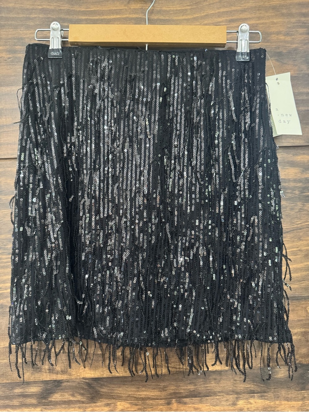 a new day Black Sequin Fringe Mini Skirt